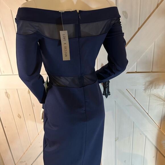 NWOT: LOVE X DESIGN Off-the-Shoulder Mesh Panel asymmetrical dress SZ M - Picture 5 of 5
